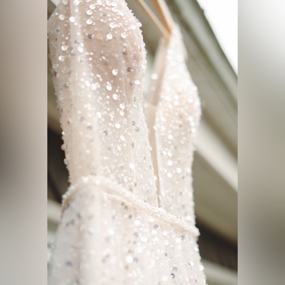 Cream Sequin Embellished Plunge Wedding Dress